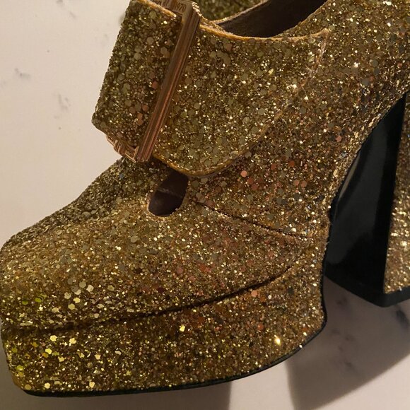 John Fluevog Gold Mega Munster Original Baroque Platform Heels - Picture 13 of 17